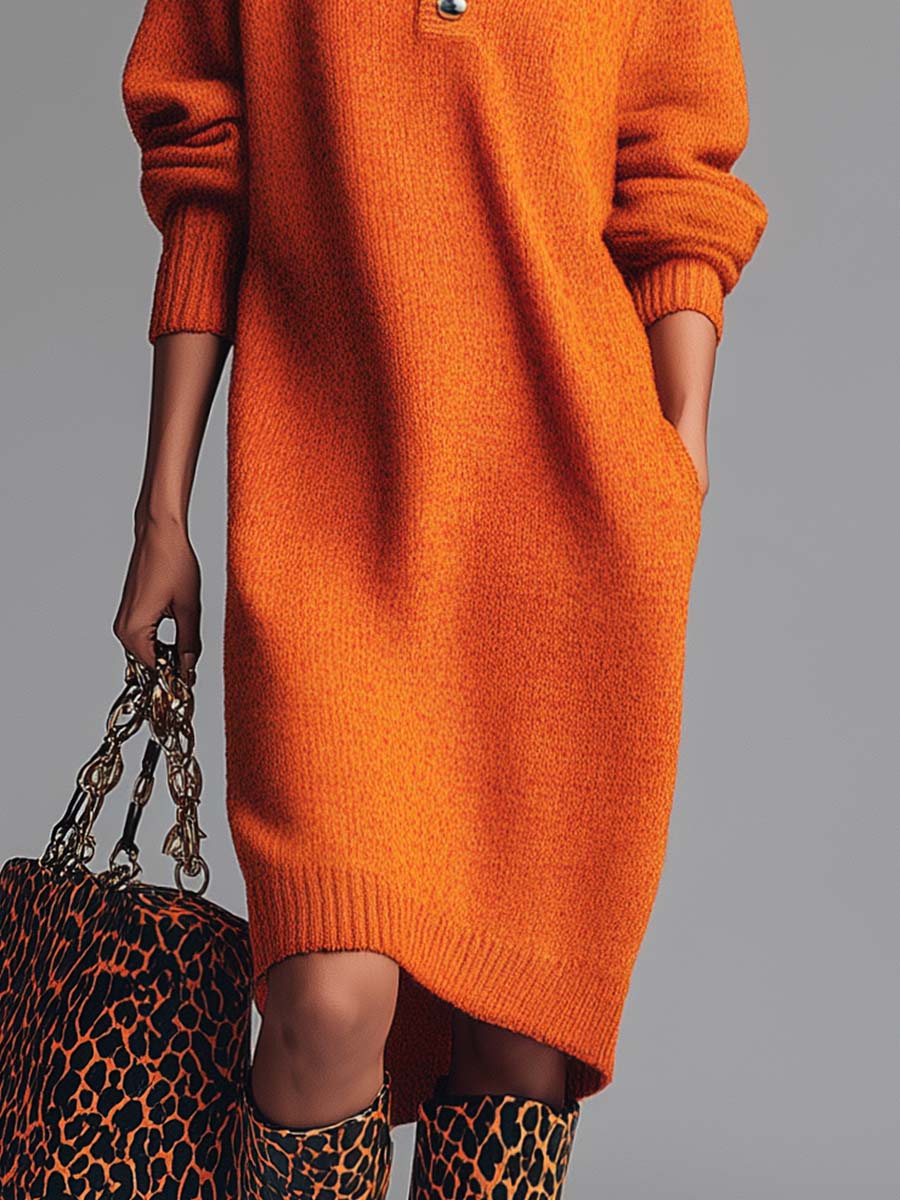 Samantha™ | Knitted Jumper Dress with Button Collar